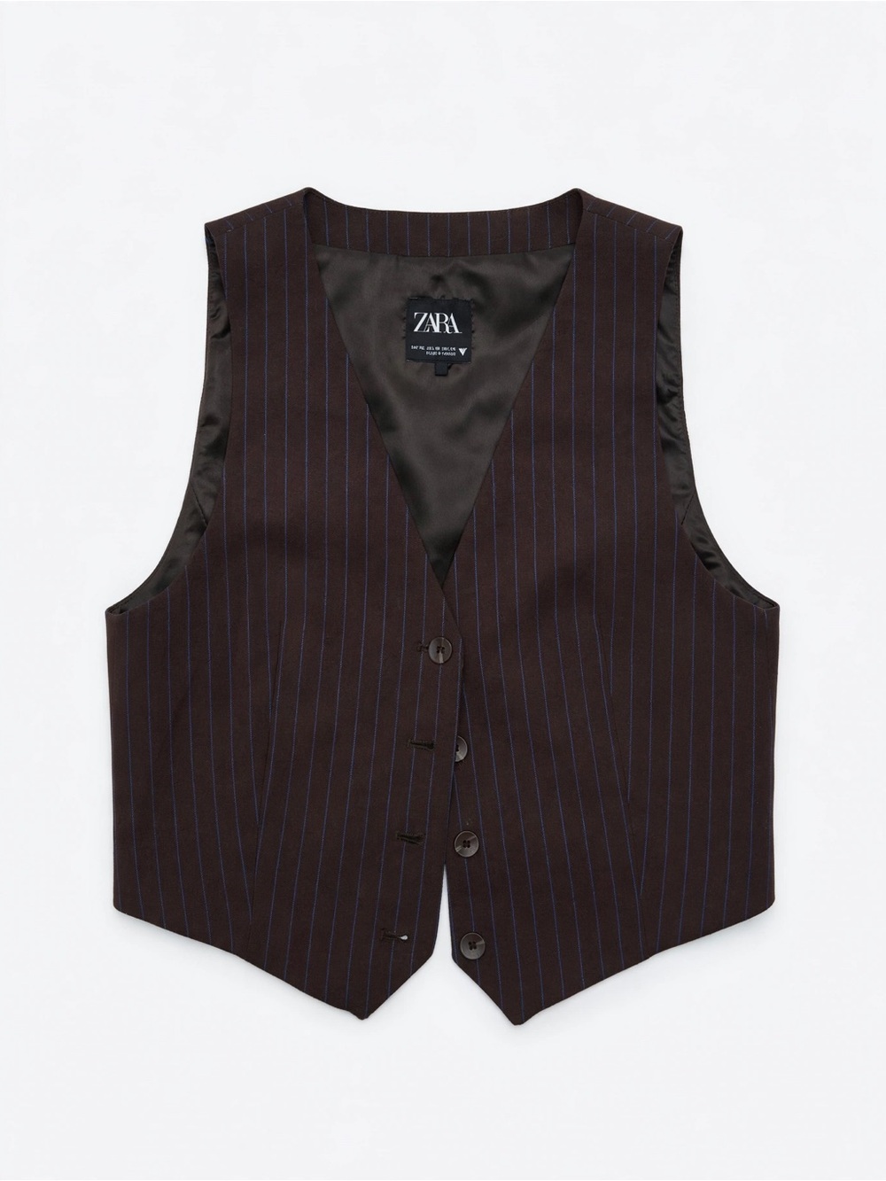 ZARA Cropped Striped Waistcoat Vest Brown White Pinstripe Sz XS NWOT
